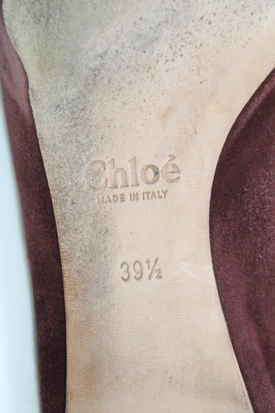 Chloe Womens Suede Scalloped Slide On Ballet Flats Burgundy Red Size 39.5 9.5