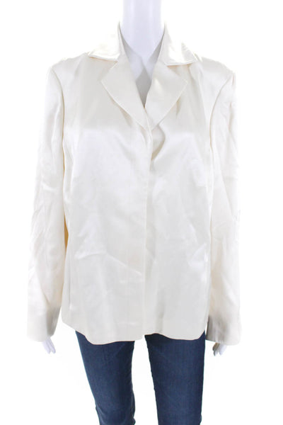 Akris Womens Silk Satin Twill Three Button Blazer Jacket White Size 16