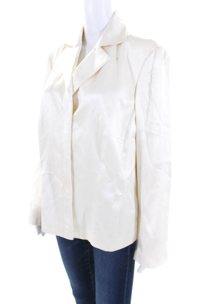 Akris Womens Silk Satin Twill Three Button Blazer Jacket White Size 16