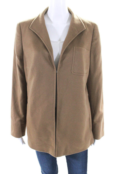 Akris Womens Unlined Fleece Hook & Eye Blazer Jacket Brown Cashmere Size 14