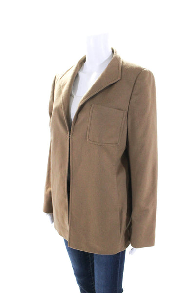 Akris Womens Unlined Fleece Hook & Eye Blazer Jacket Brown Cashmere Size 14