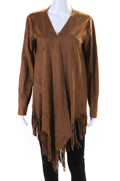 Comme USA Womens Open Front Long Sleeve Frayed Textured Jacket Brown Size M