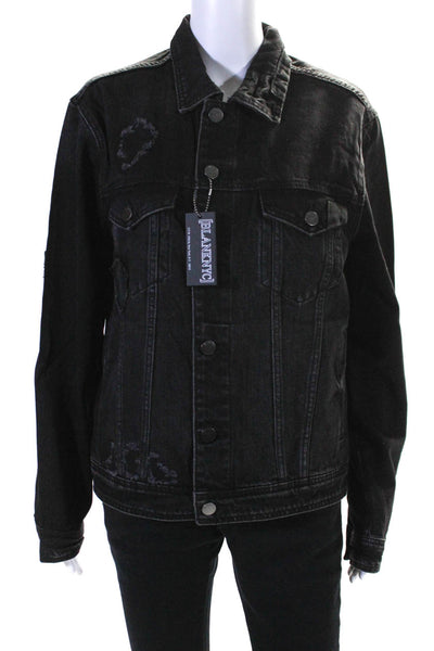 Blank NYC Womens Cotton Darted Buttoned Collared Denim Jacket Black Size S