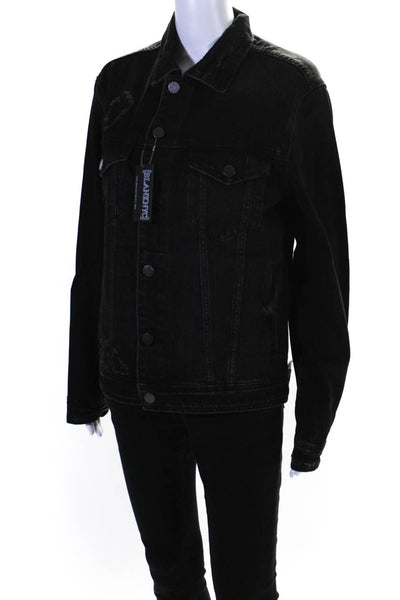 Blank NYC Womens Cotton Darted Buttoned Collared Denim Jacket Black Size S