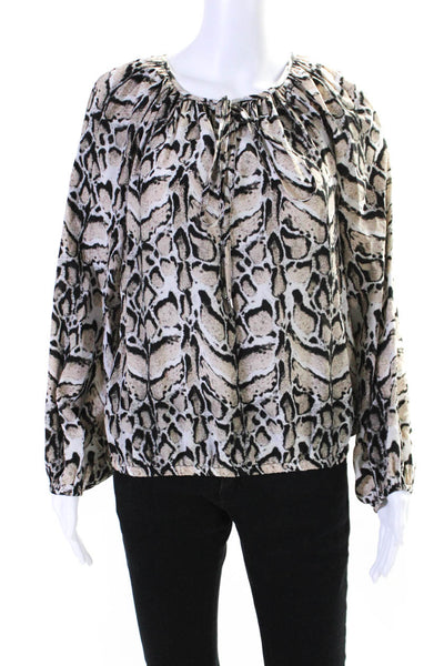 Fifteen Twenty Womens Silk Animal Print Key Hole Neck Blouse Beige Black Size Sm