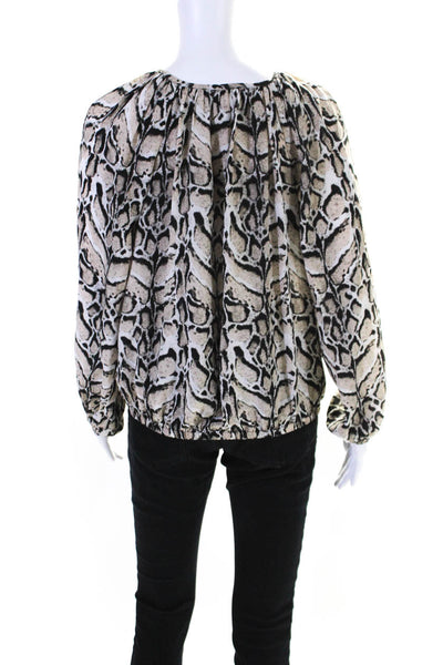 Fifteen Twenty Womens Silk Animal Print Key Hole Neck Blouse Beige Black Size Sm