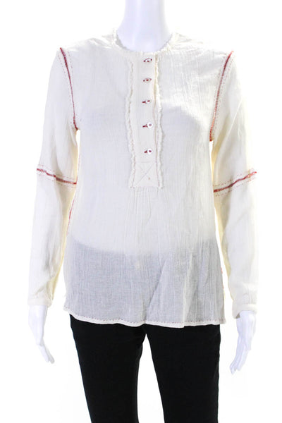 Antik Batik Womens Half Button Down Bronte Blouse White Red Cotton Size Small