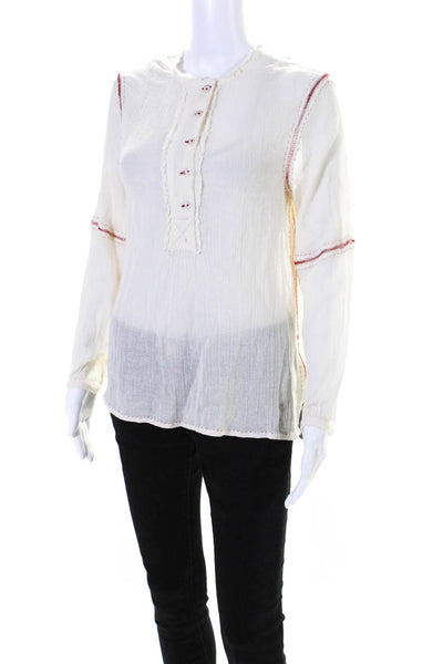 Antik Batik Womens Half Button Down Bronte Blouse White Red Cotton Size Small