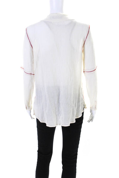 Antik Batik Womens Half Button Down Bronte Blouse White Red Cotton Size Small