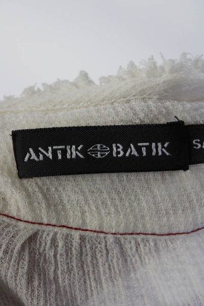 Antik Batik Womens Half Button Down Bronte Blouse White Red Cotton Size Small