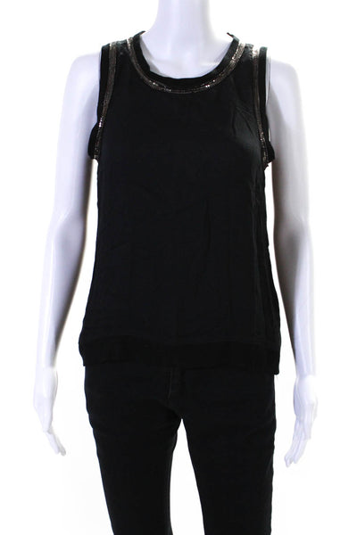 Generation Love Womens Chain Mail Trim Sleeveless Tank Top Black Size Small