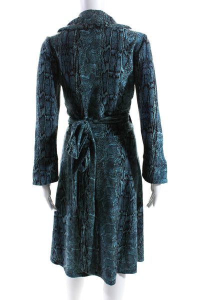 Eva Franco Women's 3/Sleeves Wrap Tie Waist Snake Print Midi Dress Blue Size 8