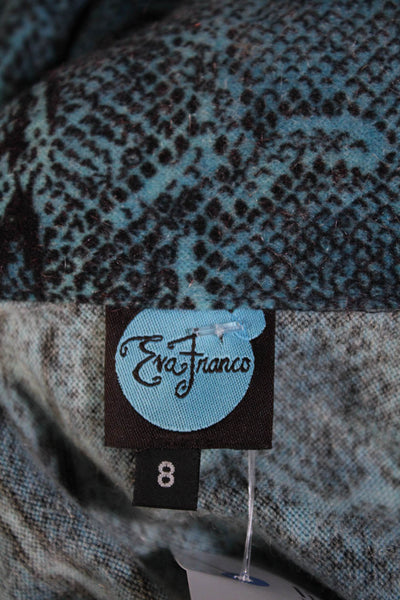 Eva Franco Women's 3/Sleeves Wrap Tie Waist Snake Print Midi Dress Blue Size 8