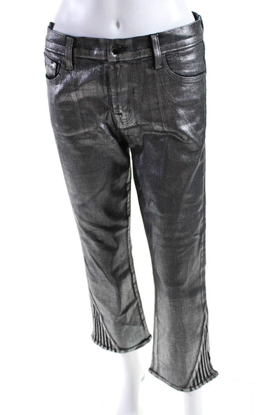 J Brand Women's High Waist Five Pockets Coated Straight Leg Pant Silver Size 29