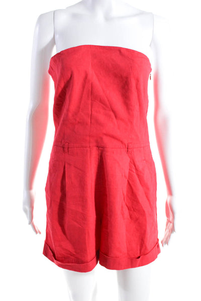 Theory Women's Square Neck Strapless Pleated Front Short Romper Red Size 8