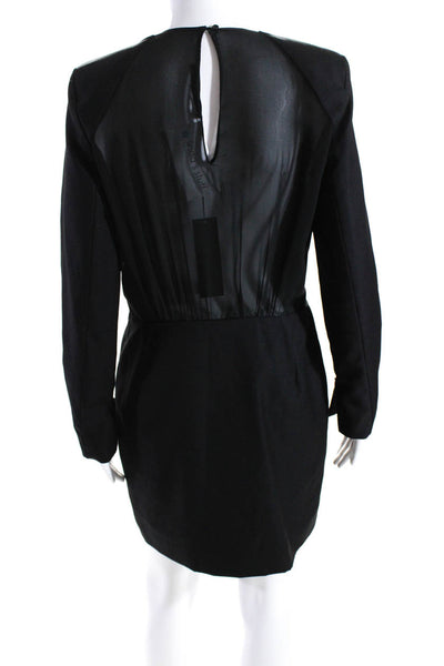 Karl Lagerfeld Women's Long Sleeves Wrap Leather Trim Mini Dress Black Size 44