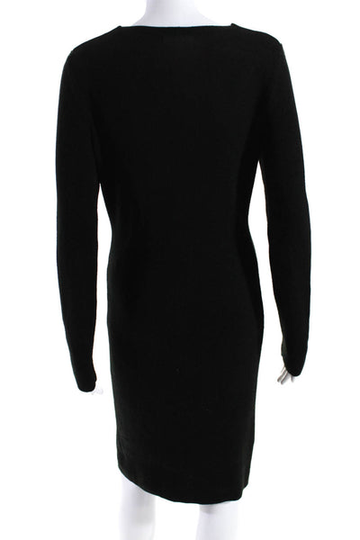 Calvin Klein Women's V-Neck Long Sleeves Ruffle Fitted Midi Dress Black Size M