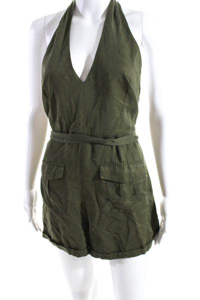 BB Dakota Women's Halter Neck Pockets Short Romper Olive Green Size 8