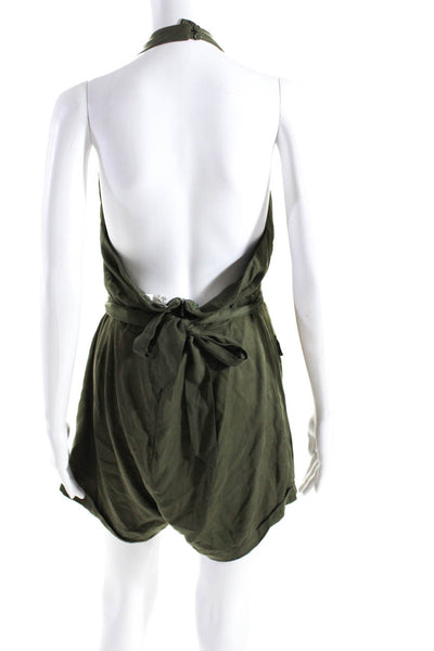 BB Dakota Women's Halter Neck Pockets Short Romper Olive Green Size 8