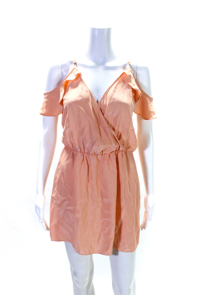 Parker Womens Orange Silk V-Neck Cold Shoulder Short Sleeve Shift Dress Size M