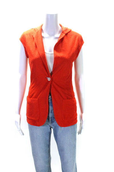 Iisli Womens Cotton V-Neck Sleeveless Hooded Blazer Jacket Orange Size 8