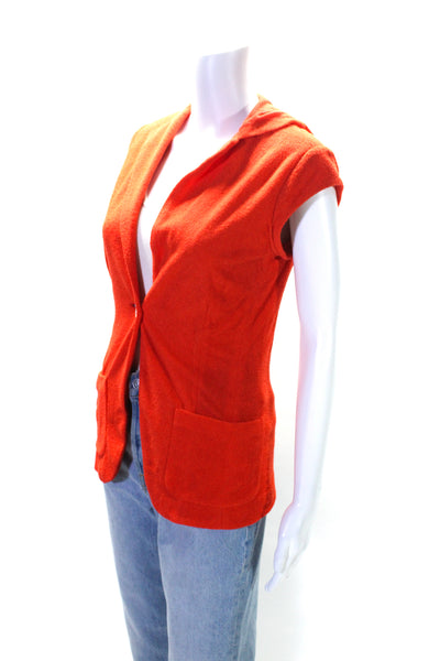 Iisli Womens Cotton V-Neck Sleeveless Hooded Blazer Jacket Orange Size 8