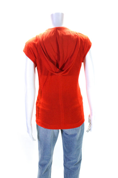 Iisli Womens Cotton V-Neck Sleeveless Hooded Blazer Jacket Orange Size 8