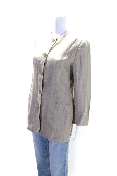 Joseph Abboud Womens Abstract Buttoned Round Neck Blazer Top Beige Size EUR38