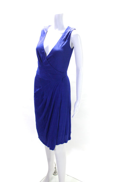 Barneys New York Womens V-Neck Sleeveless Wrapped Tied Midi Dress Blue Size XS