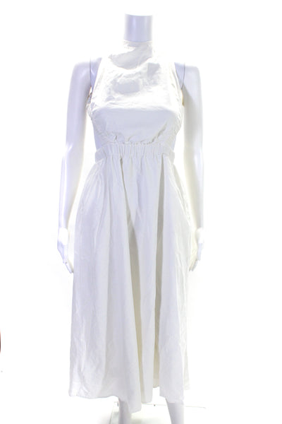 O.P.T Womens White Cotton Blend Open Back Criss Cross Halter Midi Dress Size S