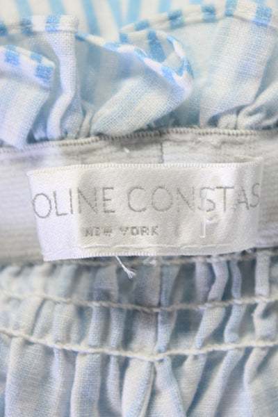 Caroline Constas Womens Blue White Linen Striped Ruffle Mini Shorts Size S