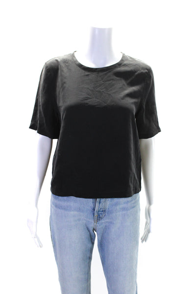 Equipment Femme Womens Black Silk Slit Back Short Sleeve Blouse Top Size XS