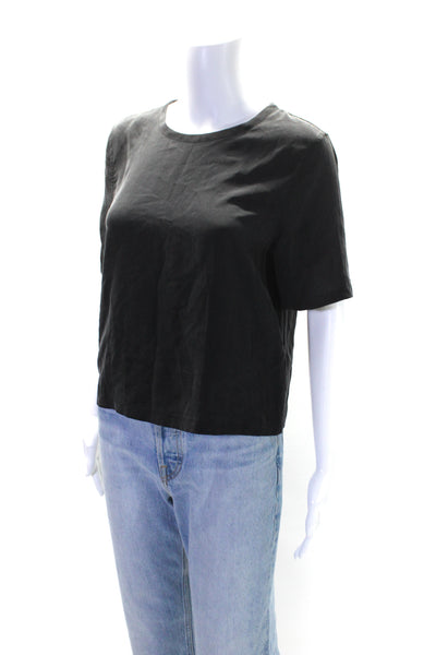 Equipment Femme Womens Black Silk Slit Back Short Sleeve Blouse Top Size XS