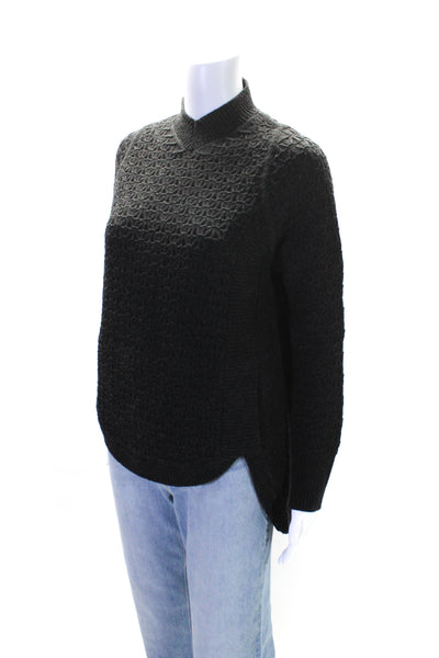 Theyskens Theory Womens Charcoal Wool Mock Neck Zip Back Sweater Top Size P