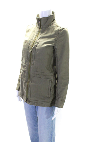 Madewell Womens Olive Green Cotton Full Zip Long Sleeve Parka Jacket Size XS