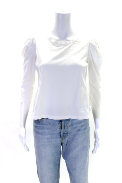 A.L.C. Womens White Cotton Crew Neck Puff Long Sleeve Blouse Top Size XS