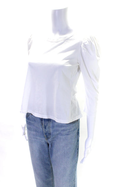 A.L.C. Womens White Cotton Crew Neck Puff Long Sleeve Blouse Top Size XS