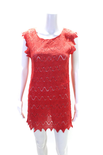 Eberjey Womens Bright Red Cotton Lace Boat Neck Cap Sleeve Mini Dress Size S/M