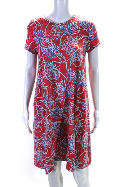 J. Mclaughlin Womens Back Zip Short Sleeve Rope Coral Printed Dress Pink Medium