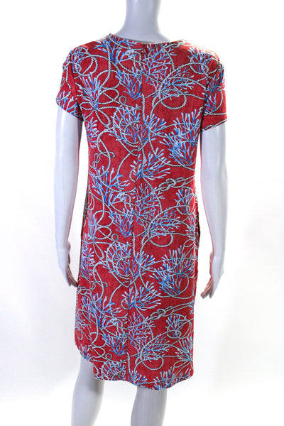 J. Mclaughlin Womens Back Zip Short Sleeve Rope Coral Printed Dress Pink Medium