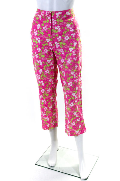 Lilly Pulitzer Womens High Rise Straight Leg Floral Hippo Pants Pink Size 8