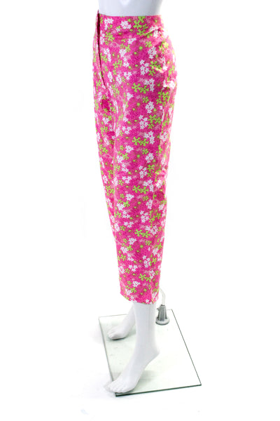 Lilly Pulitzer Womens High Rise Straight Leg Floral Hippo Pants Pink Size 8