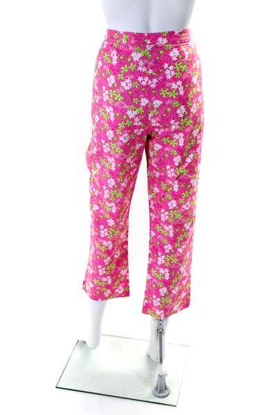 Lilly Pulitzer Womens High Rise Straight Leg Floral Hippo Pants Pink Size 8