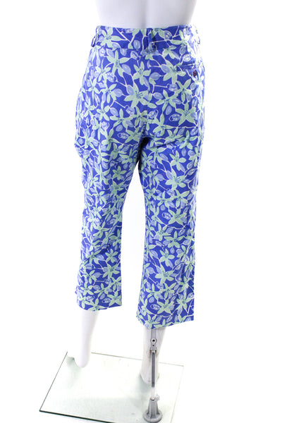 Lilly Pulitzer Womens High Rise Floral Cropped Pants Blue Green Cotton Size 12