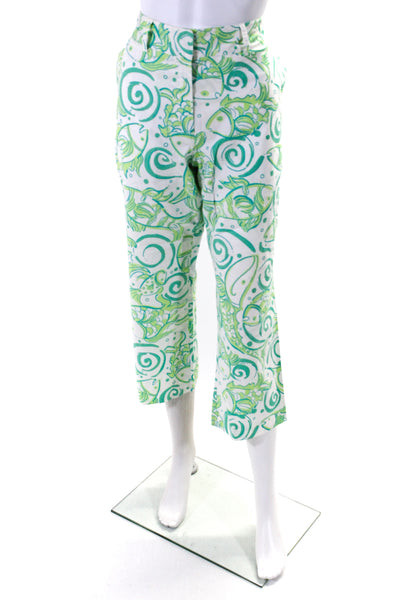 Lilly Pulitzer Womens High Rise Cropped Fish Trouser Pants White Green Size 10