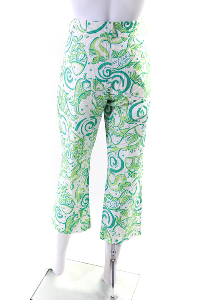 Lilly Pulitzer Womens High Rise Cropped Fish Trouser Pants White Green Size 10