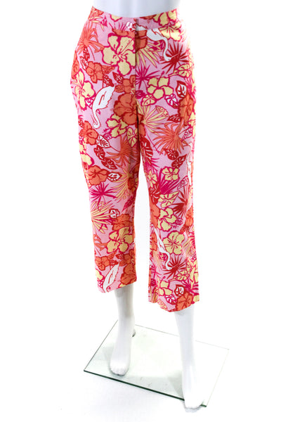 Lilly Pulitzer Womens Zipper Fly Mid Rise Floral Pants Pink Orange Size 10