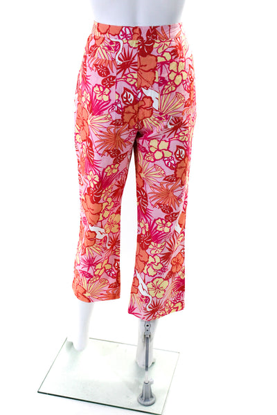 Lilly Pulitzer Womens Zipper Fly Mid Rise Floral Pants Pink Orange Size 10