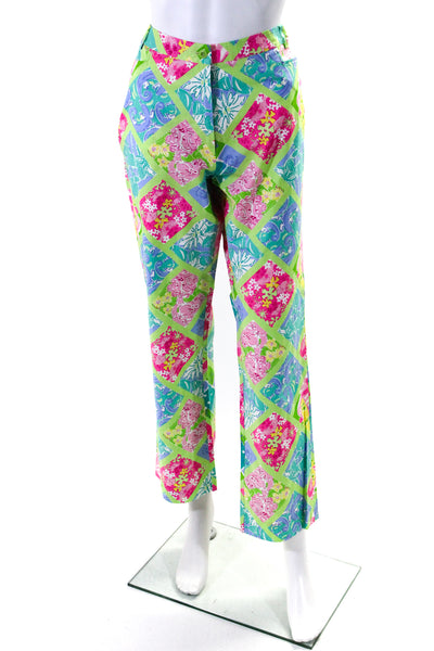 Lilly Pulitzer Womens Mid Rise Straight Leg Floral Abstract Pants Green Size 10