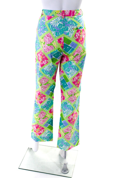 Lilly Pulitzer Womens Mid Rise Straight Leg Floral Abstract Pants Green Size 10